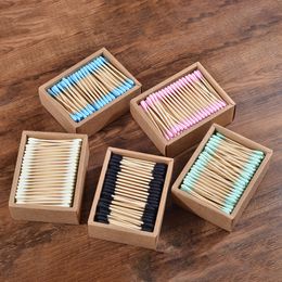 Cotons-tiges 2000pcs mélange de couleurs double tête bourgeons de bambou adultes écouvillon de maquillage bâtons de bois écologiques nez oreilles outils de nettoyage 230619