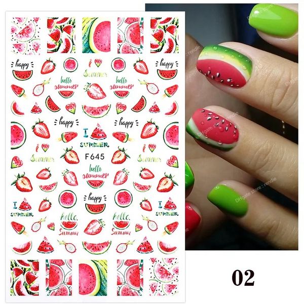 Autocollants 3D pour ongles, fruits d'été, ligne de cerise, citron, curseurs pour ongles, autocollants de conception, accessoires de décoration pour Nail Art, autocollants pour ongles, automobile