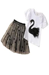 Katoenen t -shirt shortsleeved meisjes kleden zomer kinderen kleine prinses pluizige kleding sets twine -oce rok p4661 2106228787256