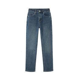 Katoenen winter pluche jeans 2023 Nieuwe elastische high taille afslankte bijgesneden rechte beenbroek voor dames rookpijpbroeken