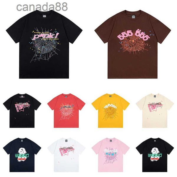 Algodón Y2k Spider T Shirts Pink Purple Young Thug Sp5der 555555 Hombres Mujeres High Street Style Hip Hop Impresión 555 Sudadera con capucha Calidad A010 U4SL