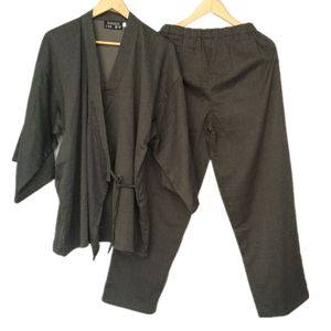 Coton Yukata Japonais Kimono Hommes Pyjamas Vêtements de Nuit Hommes Coton Kimono Robe et Pantalon M L Taille LJ201112