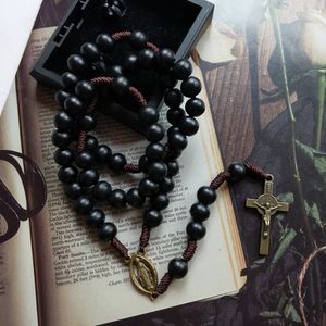 Cottvott Bronze Color St.Benedict EXORCISME Médaille Black Wood Perles de bois catholique croix Rosaire Collier Chaplet Bijoux 240518