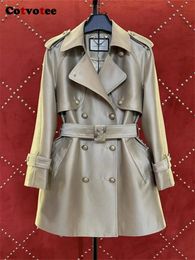 Cotvotee Slim Trench Coat pour femmes Vintage mode col rabattu vestes solides décontracté Double boutonnage à manches longues manteaux 240109