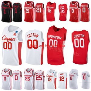 Cougars College 25 Jarace Walker Jerseys Basketball 13 Jwan Roberts 12 Tramon Mark 1 Jamal Shead 21 Emanuel Sharp 0 Marcus Sasser Black Red NCAA Men Kids vrouwen