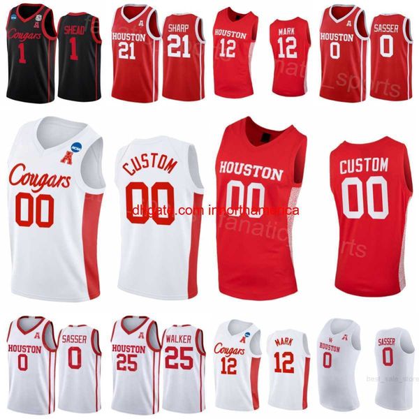 Cougars College 25 Jarace Walker Jerseys Baloncesto 13 JWan Roberts 12 Tramon Mark 1 Jamal Shead 21 Emanuel Sharp 0 Marcus Sasser Negro Rojo NCAA Hombres Niños Mujeres