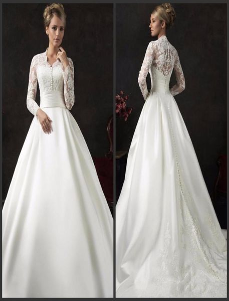 Vestidos de novia de conteo de trenes Camino de manga larga Iullsion Sexy Jewel Neck Bottons cubiertos Elegantes apliques de encaje maravilloso 22281946