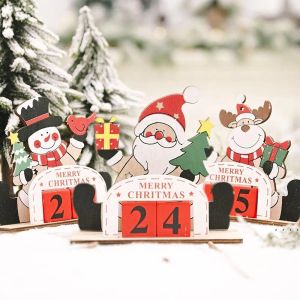 Compte à rebours de l'Avent de Noël Calendrier Ornement de bureau Blocs en bois Santa Snowman Rendeer Tabletop Decoration 1030