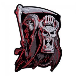 Countdown To Death Grim Reaper Zandloper Patch Reaper Skull Geborduurde Iron On Patches 9 12 75 INCH 284F