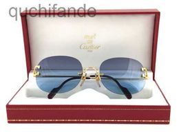 Teller Hoogwaardige Carter Sunglasses Designer Women Vintage Serrano Rimless Special Edition Gold Blue Lens zonnebril met echt logo