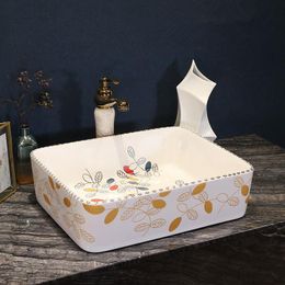 Aanrechtkom kunst porselein Keramiek badkamer wastafel wastafel rechthoekig bladpatroon Hmjlq