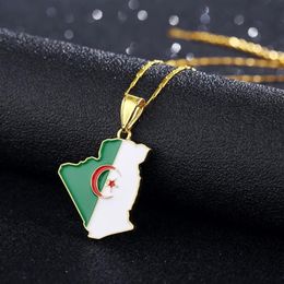 Collar con colgante con diseño de bandera de Argelia, Color dorado, joyería de moda, mapas de Argelia, regalos étnicos, bisutería femenina 277g