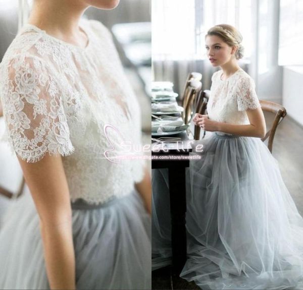 Pays pas cher deux pièces 2020 robes de demoiselle d'honneur pour les appliques de mariage longue tulle une ligne dentelle robe de soirée formelle modeste demoiselle d'honneur de Ho7049493