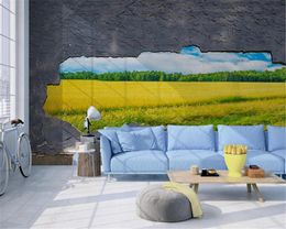 Land cyle wallpaper 3d driedimensionale tarwe veld landschap achtergrond muur digitale printen hd decoratieve mooie behang