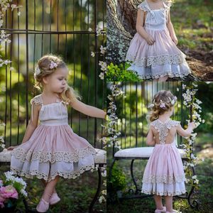 Vestidos de niña de flores con apliques de encaje y lazo, hermosos vestidos escalonados para niñas, vestidos de comunión de algodón para boda