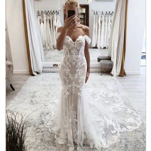 Pays Robes De Mariée Sirène Sexy Dentelle Appliques Perles De Cristal Robes De Mariée Balayage Train Corset Retour Plus La Taille Robe De Noiva 07