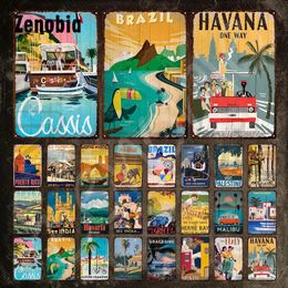 Nombre del país Signo de pintura de metal Brasil La Habana Los Ángeles Vintage Travel Cartel de chapa Placa Paisaje de la ciudad Placa de metal Cartel Decoración de la habitación 30X20cm W03