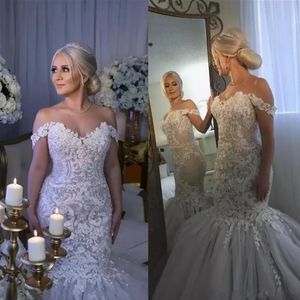 Country Off the épaule robes de sirène Nouvelles applications en dentelle Crystal Robes Bridal
