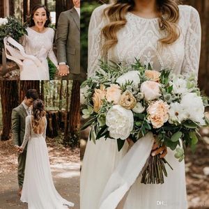 Robe de mariée bohème de Style campagnard, dos nu, manches longues, style Boho, robes de mariée, novia297K