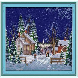 Promenades à la campagne hiver sonw maison décor à la maison peinture à la main point de croix broderie couture ensembles compté impression sur toile DMC 263p