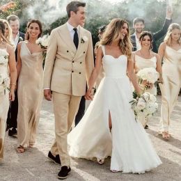 Landelijke bruiloftjurken bruidsjurk chiffon een lijn eenvoudige riemen zijsplaraat plus maat op maat gemaakte tuin strandvestido de novia 403