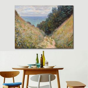 Paisaje de campo lienzo arte camino en La Cavee Pourville Ii Claude Monet pintura impresionista decoración del hogar