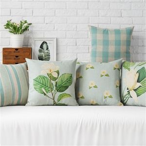 Campagne Orchid Blue Flowers Home Decor Oreiller Flamingos Lin Coton Coussin Décoratif Coussins 201009