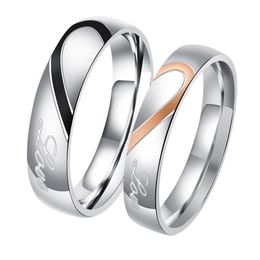 Anillos de pareja Band Rings en forma de corazón Titanium Steel Bugue para hombres Mujeres Día de San Valentín Diseñador de declaración fina 2721