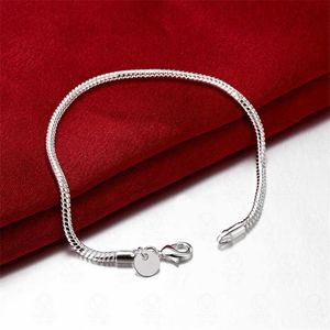 Paar Armband Fit Kraal 925 Sterling Zilver Flled Smooth Snake Chain Bangle Armband Luxe Party Bruiloft Sieraden Vrouwen Gift