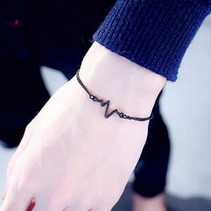 Paar armband eenvoudige ecg heartbeat armband zwart goud vrouwelijke mannelijke Japanse en koreaanse paar ECG tij merk armband TLSM Q0719