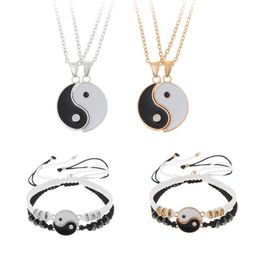 Bracelets de Couple Yin Yang Tai Chi, pendentif en alliage, chaîne tressée réglable, collier assorti pour amoureux, ensembles de colliers