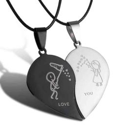 Paar gebroken hart ketting zwart zilver kleur jongens meisjes choker roestvrij staal liefde je sleutelbeen ketting valentijnsdag sieraden G1206