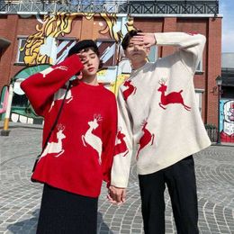Paar kersttrui mannen en vrouwen nieuwe Koreaanse stijl losse elanden trui jas herfst en wintermode kleding kobieta swetry y0907
