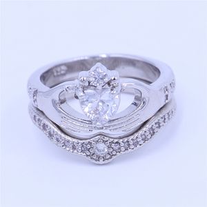 Paar Claddagh Ring Dionique Sieraden Wedding Band Ringen Set voor Dames Hart 5A CZ Witgoud Gevuld Vrouwelijke Party Ring