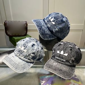 Paar denim materiaal ontwerper bal dop zomer wassen versleten gat letter afdrukken vakantie reis zonbescherming 3 kleuren casquette