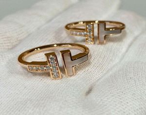 Couple Double Tshaped Ring anneau plaqué avec une forage réglable Fritillaria en or rose 18 carats ouverture 6919931