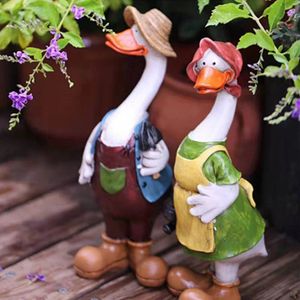Statue de canard de Couple en résine, ornements de jardin, dessin animé, Sculpture animale, paysage extérieur, étang, cour, décoration de pelouse, 240312