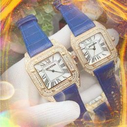 Paar Mode vrouwen man quartz horloges hoogwaardige vierkante romeinse diamanten ring case luxe top design lederen riem klok Mooie table226T