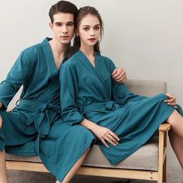 Couple vert long peignoir printemps automne gaufre Robe Robe col en v doux pyjamas sécher rapidement décontracté vêtements de nuit pyjamas de bain 3XL 240113