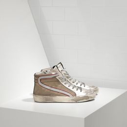 Paar high-top ster kleine vuile schoenen ontwerper topversie luxe Italiaanse retro pure handgemaakte sneakers glijbaan in canvas di cotone e stella in pelle zilver beige suede