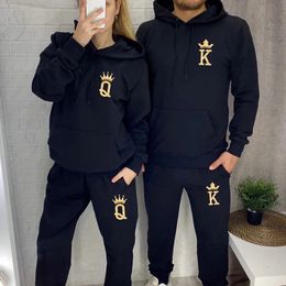 Couple K Q Imprimé survêtement enleme à capuche Hoodiespants Hoody Set Mens Womens Dating Dating Casual Pullover Vêtements Sweatshirts 240426