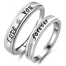 Paar Love You Forever Band Ringen Crystal Diamond Engagement Trouwring voor Vrouwen Mannen Mode-sieraden Gift