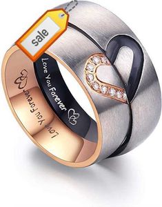 Paar Love You Forever Trouwringen Set Een half hart ring RVS paar ring geschikt voor hem en haar