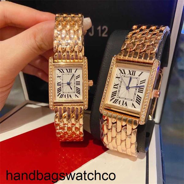 Pareja Relojes de lujo Carteers Hombres y mujeres Set de regalo Relojes de tanque vintage Diamante Oro Platino Rectángulo Reloj de cuarzo Acero inoxidable Regalos de moda para amante zc