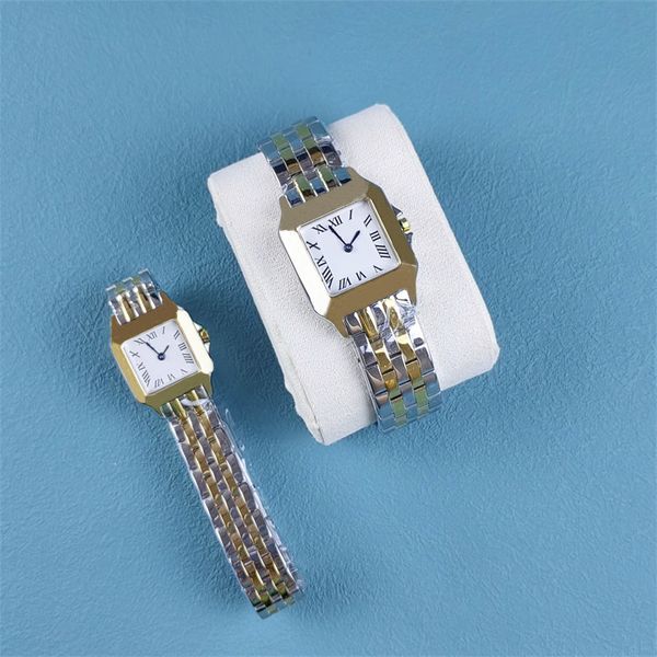 Pareja relojes de lujo cuarzo reloj para hombre oro plateado cuadrado dail delicado panthere relojes de pulsera de moda 22 mm 27 mm diamante dh013 Q2