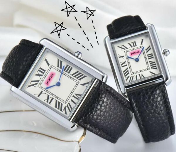 Couple hommes femmes réservoir cadran romain montres boîtier carré bracelet en cuir mouvement à quartz batterie à quartz glacée super bracelet en cuir dames garçon célèbre logo montre cadeaux