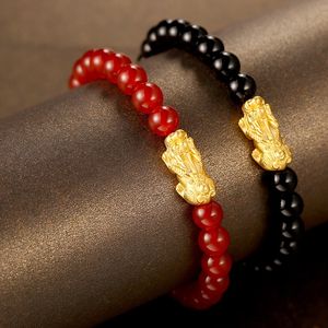 Bracelet de perles Onyx Pixiu pour Couple, magnifique, à la mode, 6mm, noir et rouge, brins de perles