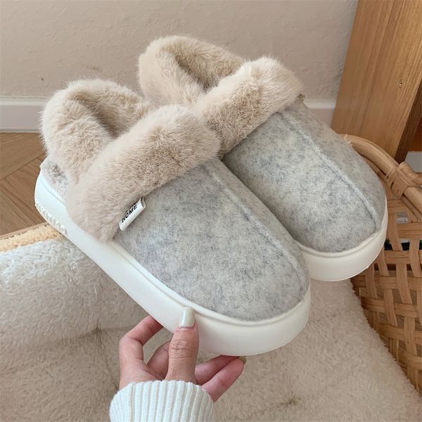 Couple en peluche coton glisser sangles arrière décontracté mode vêtements d'extérieur nouveau chaud japonais hiver baotou coton pantoufles femmes