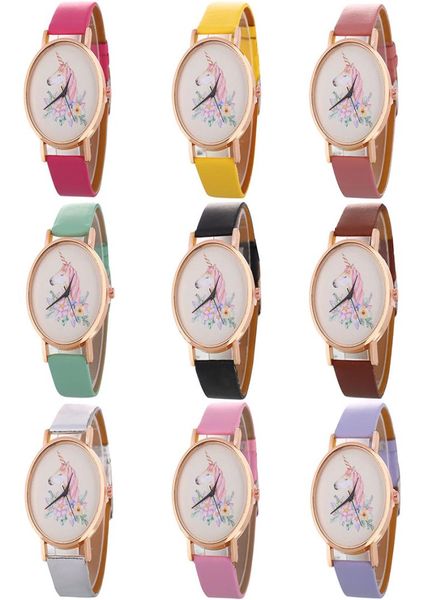 Couple PU cuir dessin animé bijoux fleur cheval montre mode femmes quartz fête montres grands enfants 12 couleurs C36541126408