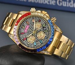 Casal quartzo moda homens mulheres relógio data automática diamantes coloridos anel céu estrelado mostrador relógio cristal espelho corrente pulseira elegante amantes pulseira relógio de pulso presentes